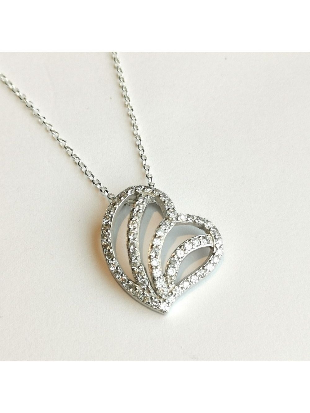 CZ Puffy Heart Pendant Necklace Sterling Silver New